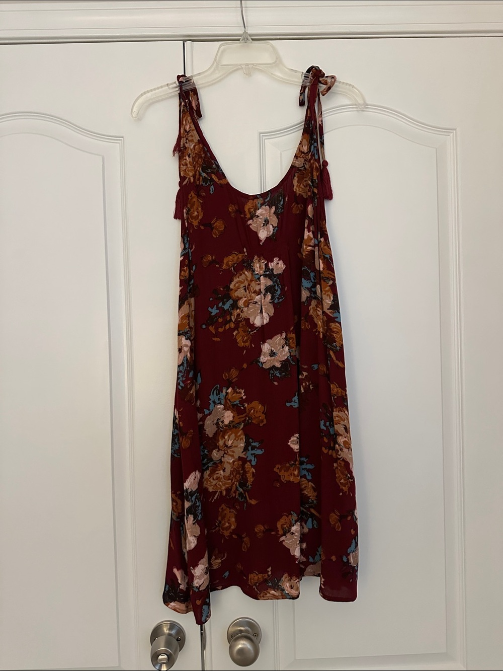 Tie-Shoulder Floral Mini Dress in Burgundy